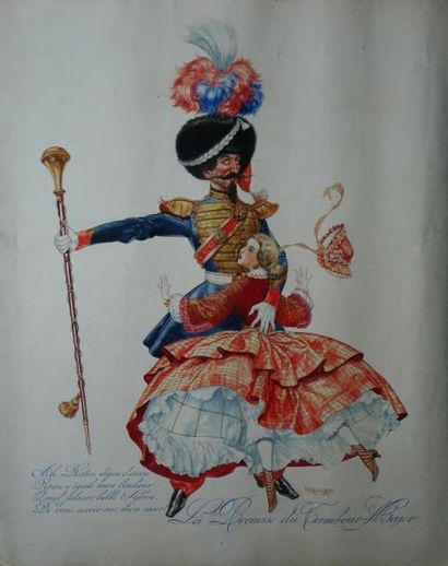 HÉROUARD CHÉRI, 1881-1961 La promise du tambour-major Aquarelle et rehauts de gouache...