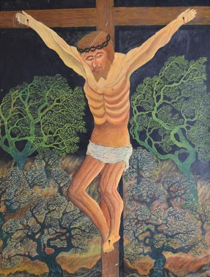 LAGRU DOMINIQUE, 1873-1960 Christ en croix, 1955 Huile sur toile, signée et datée...