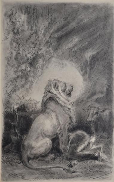LAMBERT LOUIS EUGÈNE, 1825-1900 Lion et sa proie Crayon noir et estompe, signé en...