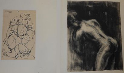 MOISSET RAYMOND (1906-1994) Nu 1927; Composition 1950 2 dessins à l'encre, signé...