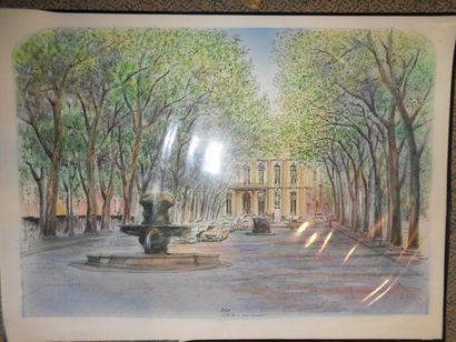 RAFFLEWSKI ROLF (NÉ EN 1943) Aix, La cours Mirabeau, 1982 Encre et aquarelle, signée,...