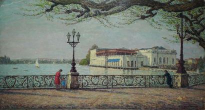 SANTERNE ROBERT, 1903-1983 Le Casino sur le lac d'Enghien Huile sur papier doublé...