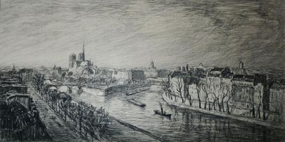 SANTERNE ROBERT, 1903-1983 Vues de Paris, l'Ile Saint-Louis 9 dessins au fusain (traces...