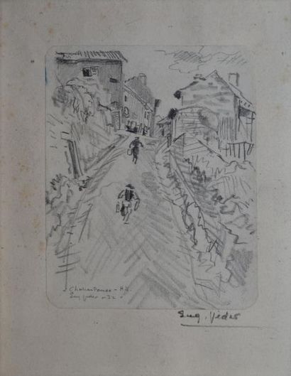 VEDER EUGÈNE, 1876-1976 Rue montante, 1932 Dessin à la mine de plomb, signé en bas...
