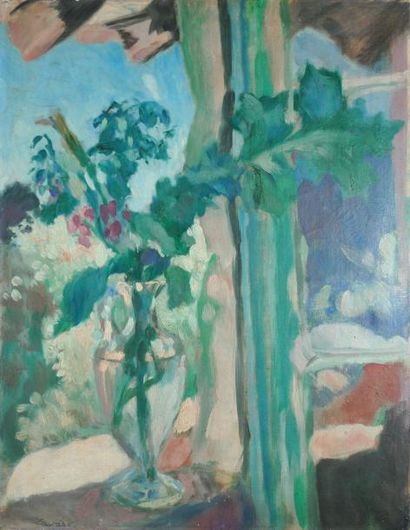 ZAWADO JEAN (1891-1982) Fenêtre au bouquet Huile sur toile (petits manques), signée...