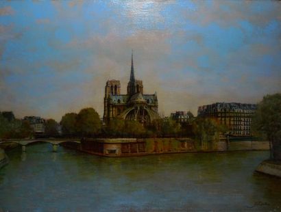 ZNOSKO JEAN, NÉ EN 1954 Notre-Dame et la Seine, 2004 Huile sur toile, signée en bas...