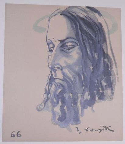 FOUJITA TSUGUHARU D'APRÈS Le Christ, 1966 Lithographie, signée en bas à droite dans...