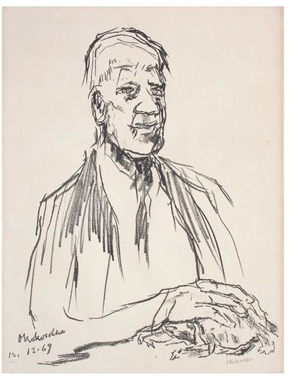 Oskar KOKOSCHKA "Autoportrait à la tortue " 1969. (Wingler 465) 66,3 x 52,5 cm. Lithographie....