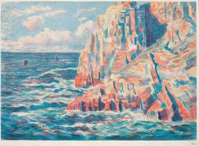 Maximilien Luce "La mer à Camaret " 1895. (Inventaire Fonds Français16) 31,2 x 44cm....