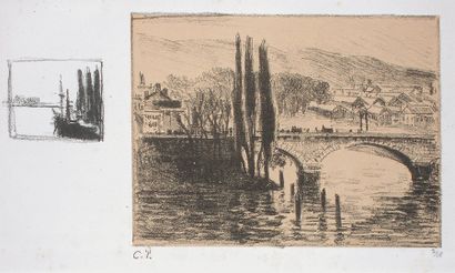 CAMILLE PISSARRO "Pont Corneille rive gauche " D.171. 16,4 x 12,1cm. Lithographie....