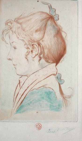 Eugène DELATRE "Femme en buste de profil " 18,5 x 12cm. Eau forte imprimée en deux...