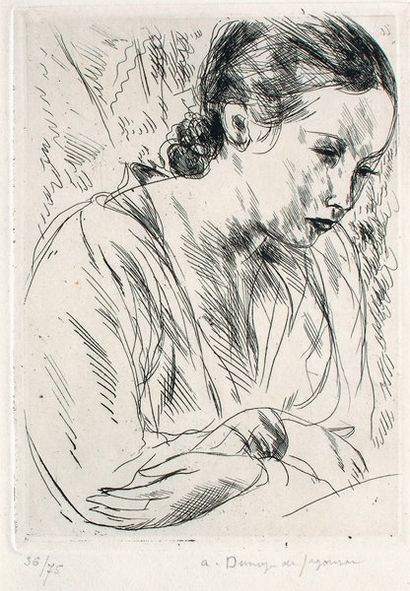 null "Fernande les mains croisées " Grande planche. 1923. L.C. 96. 18 x 13 cm. Eau...