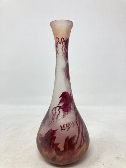 null Legras 

Vase soliflore en verre rosé à décor de branches fleuries. 

H . :...