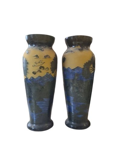 null GALLE (In the taste of)

Pair of glass vases with orange and blue acid-etched...