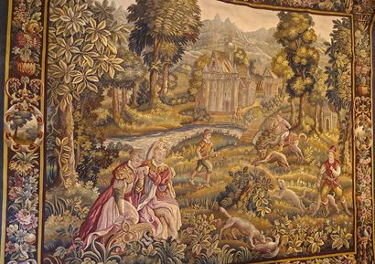 Modern woolen Aubusson tapestry decorated...