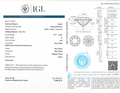 null Diamant couleur "G" rond sur papier.

Accompagné d'un certificat IGL attestant...