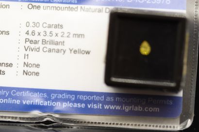 null Diamant "Vivid canary yellow" très vif poire sous scellé.

Accompagné d'un certificat...