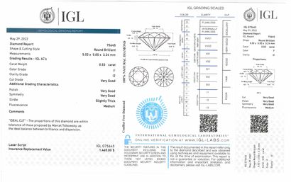 null Round "F" diamond on paper. 

Accompanied by an IGL certificate attesting :...