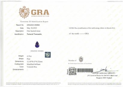null Tanzanite pear on paper. 

Accompanied by a certificate GRA attesting the nature...