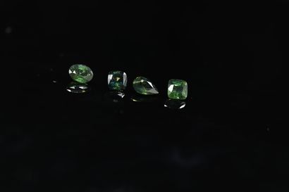 null Lot of four bluish green sapphires of mixed size on paper. 

Total weight :...