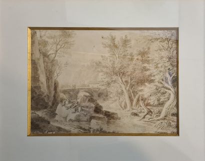 null ROMANTIC SCHOOL XIXth century 

Charming scene near a stream

Ink and brown...