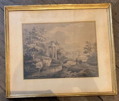 null Lot including 5 paintings:

 

- Reproduction of engraving on polychrome cardboard,...