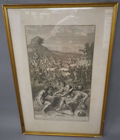 null 
Hoet Gerard (1648 - 1733) d., "David defeats the Amalekites". engraved by Abraham...