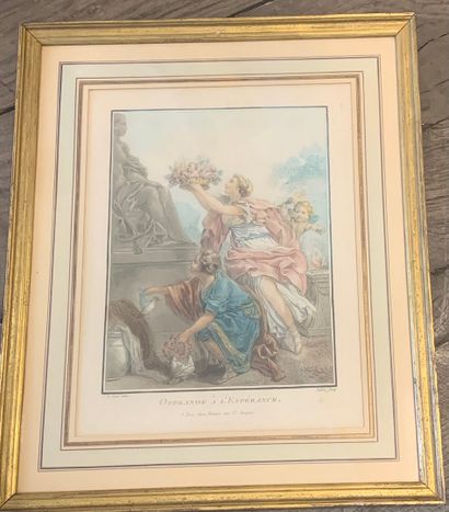 null Strong lot of 17 paintings:



- Engraving on polychrome cardboard, "Offering...
