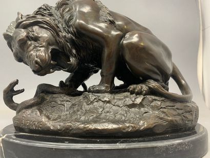 null BARYE Antoine Louis, after 

Lion with a snake

Bronze with dark brown patina,...