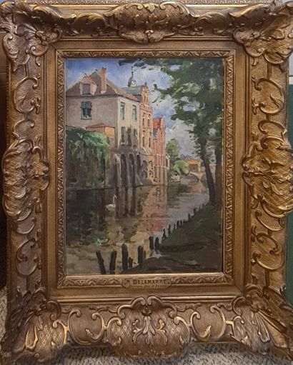 null DELAMARRE DE MONCHAUX Marie Marcel (1876-1953) 

Canal à Bruges, quai du Dyver

Huile...