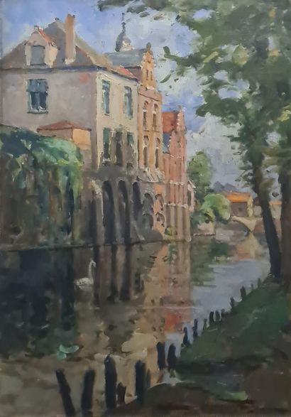 null DELAMARRE DE MONCHAUX Marie Marcel (1876-1953) 

Canal à Bruges, quai du Dyver

Huile...