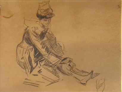 null CHÉRET Jules (1836-1932)

Femme se chaussant, 

crayon noir sur papier beige,...