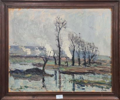 null BORDES Léonard, 1898-1969,

Paysage aux fumerolles, 

huile sur carton doublé...