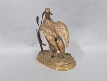 null MOIGNIEZ Jules, 1835-1894,

Partridge with an ear of wheat,

bronze with a medallion...