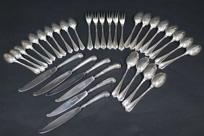 null Venetian work: Part of silver service including:

- six oyster forks

- six...