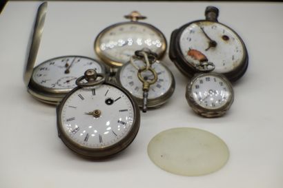 Lot of six metal pocket watches, one of which...