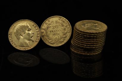 Quinze pièces en or de 20 francs Napoléon...