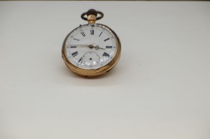 null Pocket watch in 18K (750) yellow gold, white dial, sub-dial at 6 o'clock, Roman...