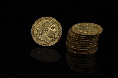 Douze pièces en or de 20 francs Génie.

1851...