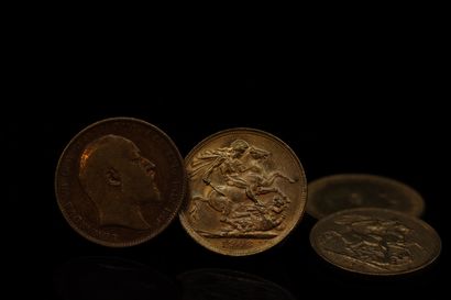 Quatre pièces en or de 1 souverain Edouard...