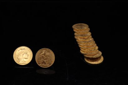 Lot of thirteen gold coins of 20 francs with...