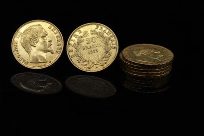 null Seven gold coins of 20 francs Napoleon III bare head.

1855 A (x 7)



A : Paris...