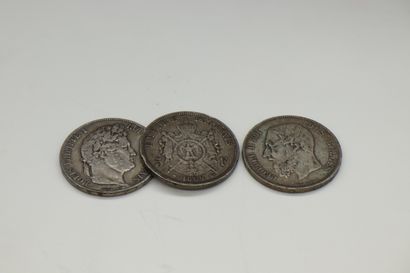 Trois de pièces de 5 francs en argent XIXème...