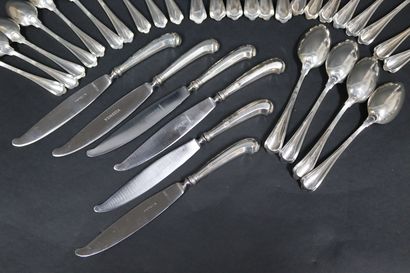 null Venetian work: Part of silver service including:

- six oyster forks

- six...