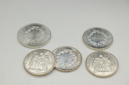 null Set of five silver coins type Hercules :

- 50 francs 1975 (x 1). VERY GOOD...
