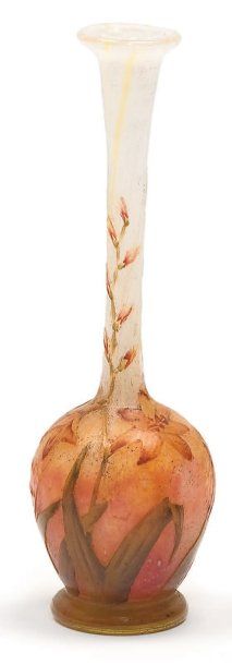 DAUM Vase soliflore Épreuve de tirage industriel réalisée en verre marmoréen orange...