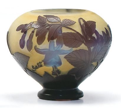 GALLÉ Émile (1846 - 1904) Vase ovoïde sur talon Épreuve de tirage industriel réalisée...