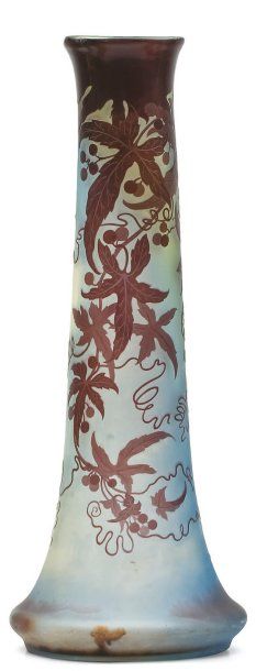 GALLÉ Émile (1846 - 1904) Grand vase cylindrique à base aplatie Épreuve de tirage...