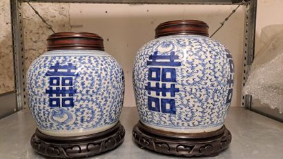 null CHINE - XIXème siècle

Paire de pots à gingembre blanc bleu.

H. 24 et 22 cm

Fêle

Socle...