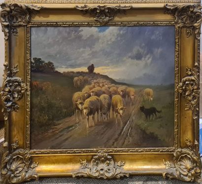 null DERIANS A. (XIXth century)

Shepherd and his sheep at dusk

Oil on canvas signed...
